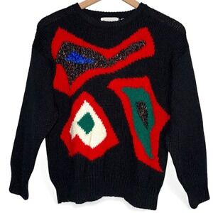 Vintage 80s Abstract‎ Goth Academia F. R. Bentley Knit Sweater Crew Neck